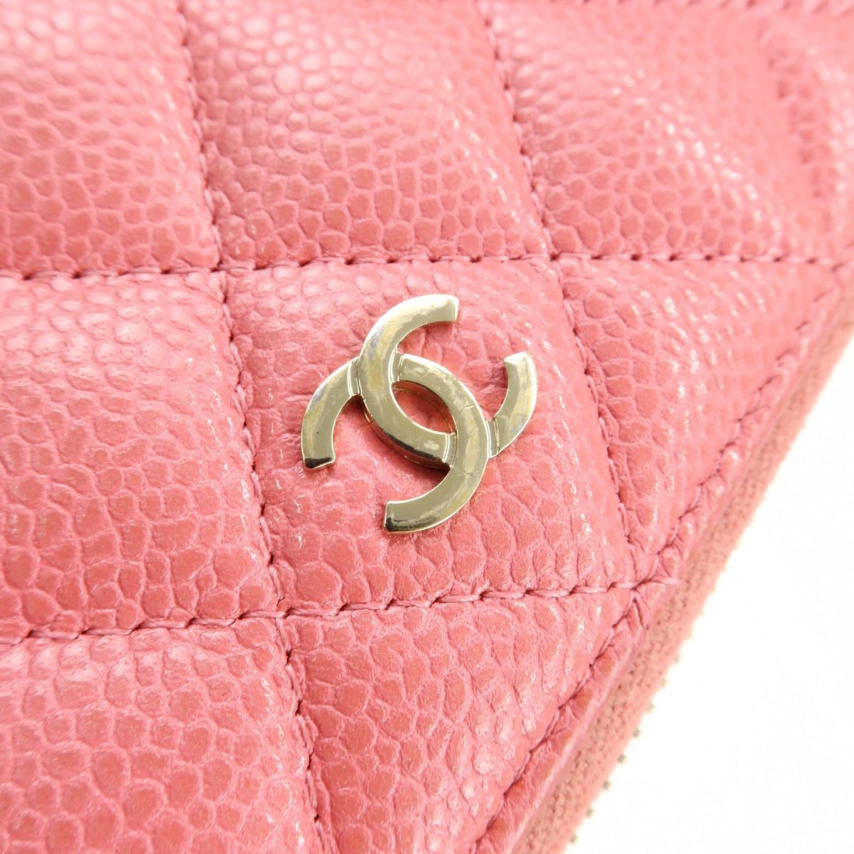 Chanel Zip Around Organizer Quilted Caviar Pink Leather Wallets Accessory (Pre-Owned)