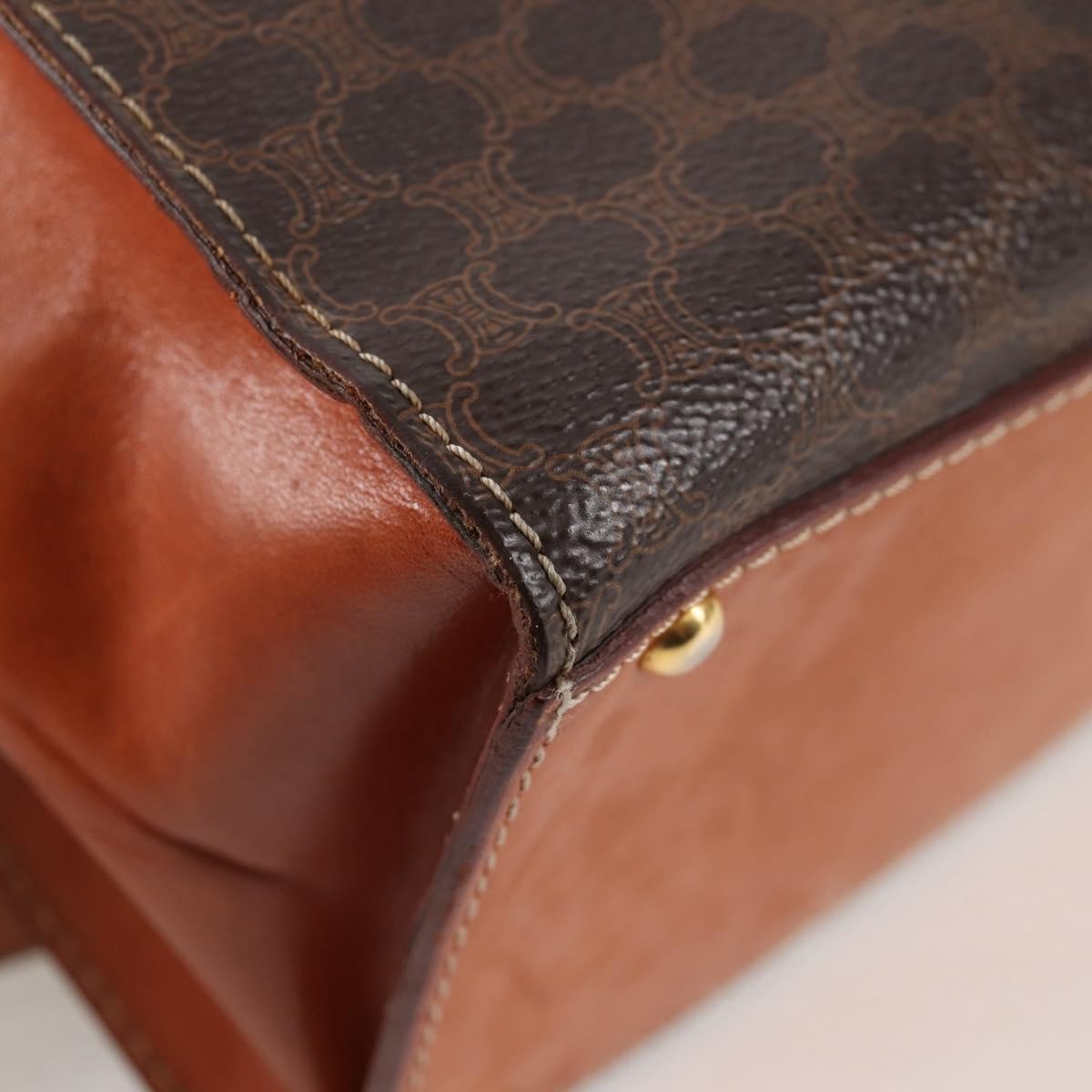 Celine Vintage Convertible Top Handle Macadam Coated Canvas Brown Canvas Handbag (Pre-Owned)