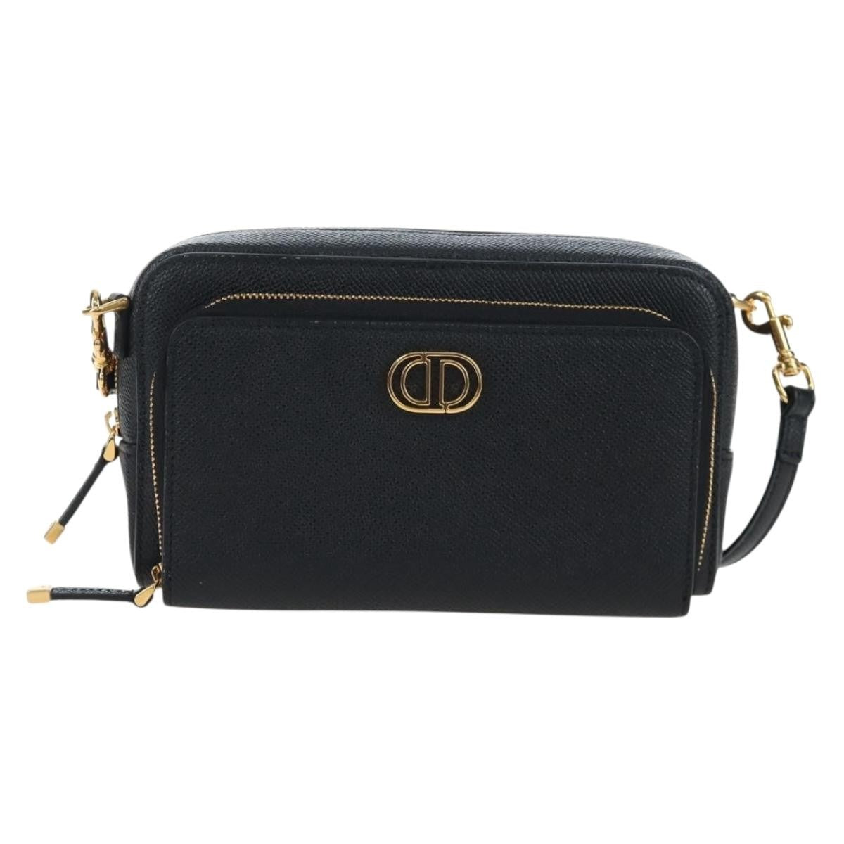 Christian Dior Caro Double Leather Black Leather Crossbody Bag Bag (Pre-Owned)