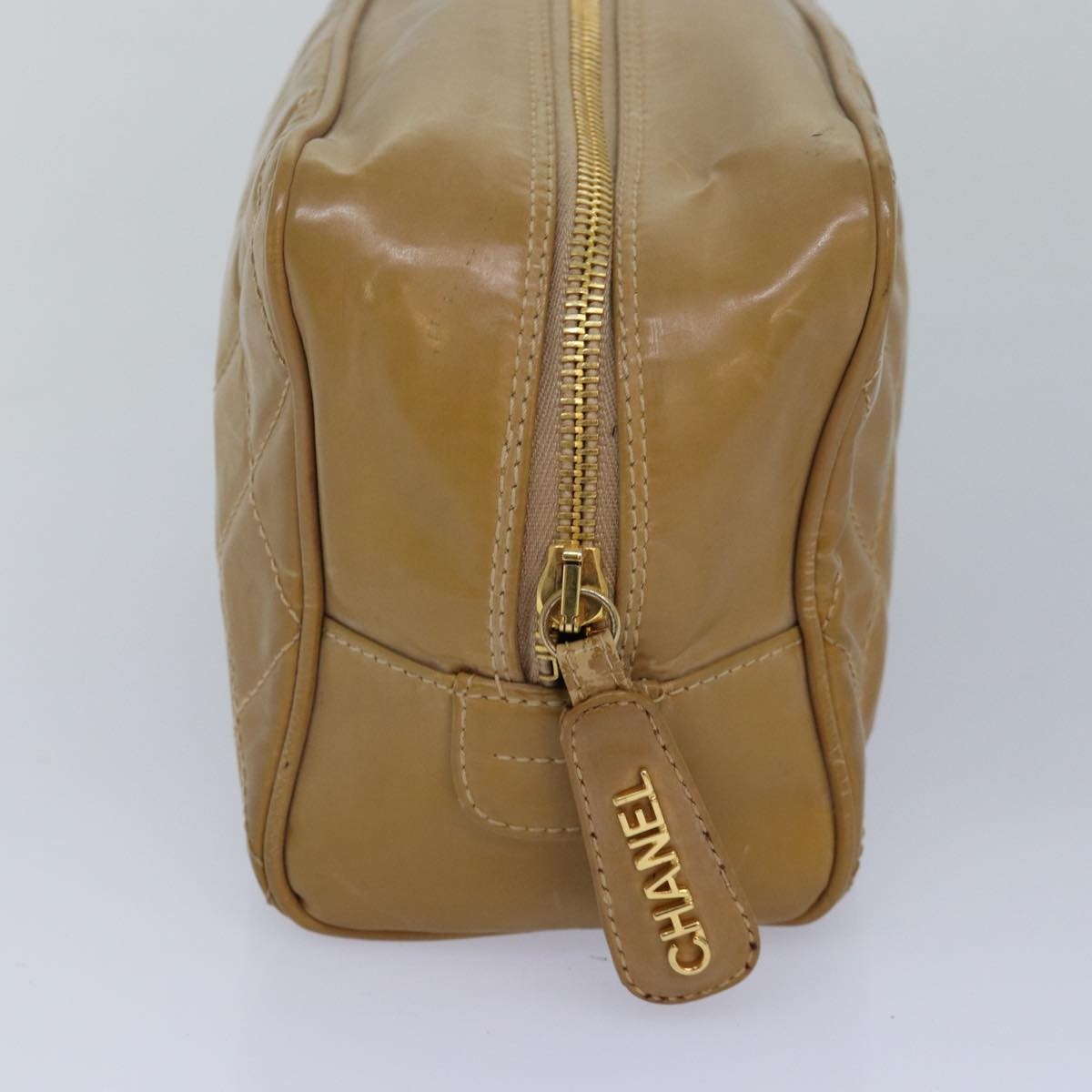 Chanel Square Stitch Toiletry Lambskin Beige Leather Clutche & Pouche Bag (Pre-Owned)