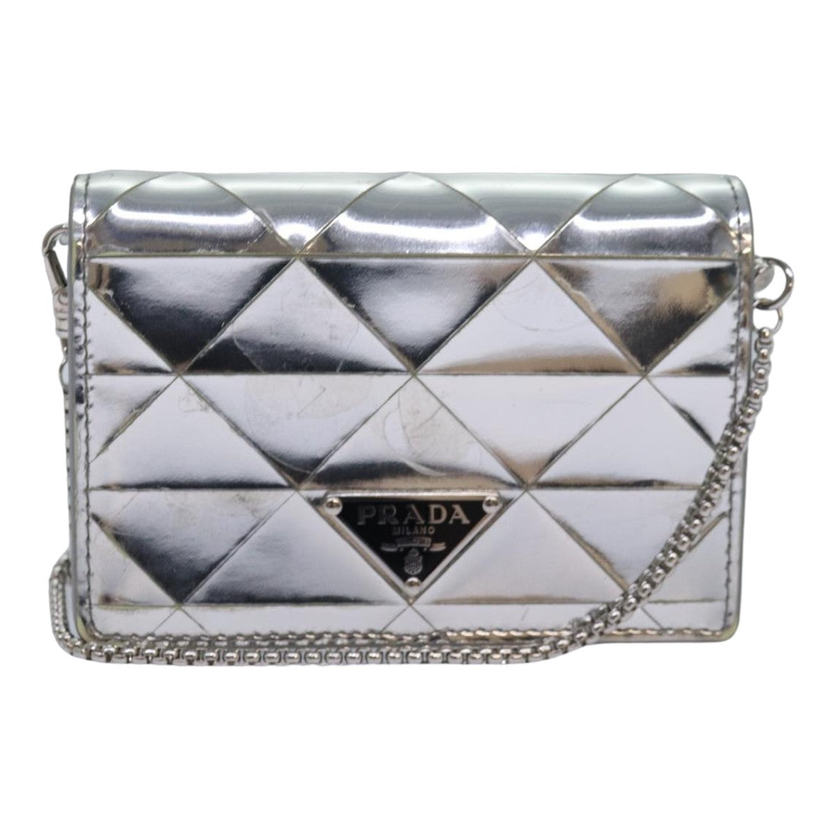Prada Chain Embellished Leather Silver Leather Wallets Accessory (Pre-Owned)