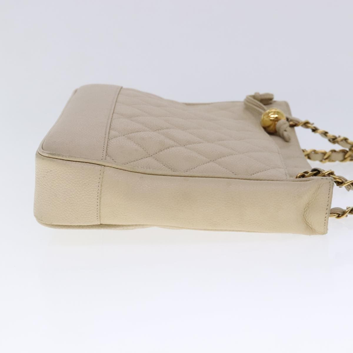 Chanel Vintage Slit Pocket Quilted Caviar Beige Leather Shoulder Bag Bag (Pre-Owned)