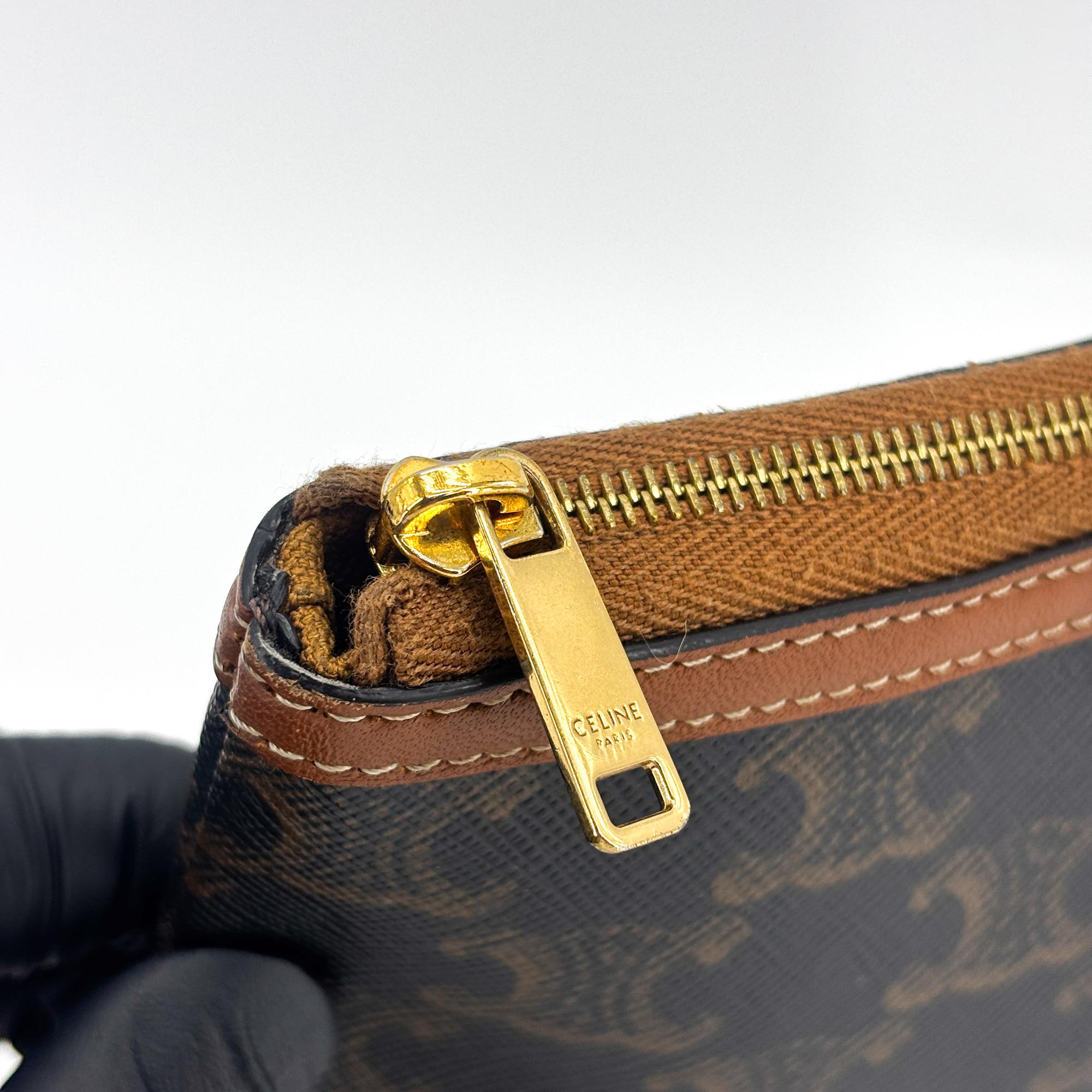 Celine Logo Zip Wristlet Triomphe Coated Canvas Black Canvas Clutche & Pouche Bag (Pre-Owned)