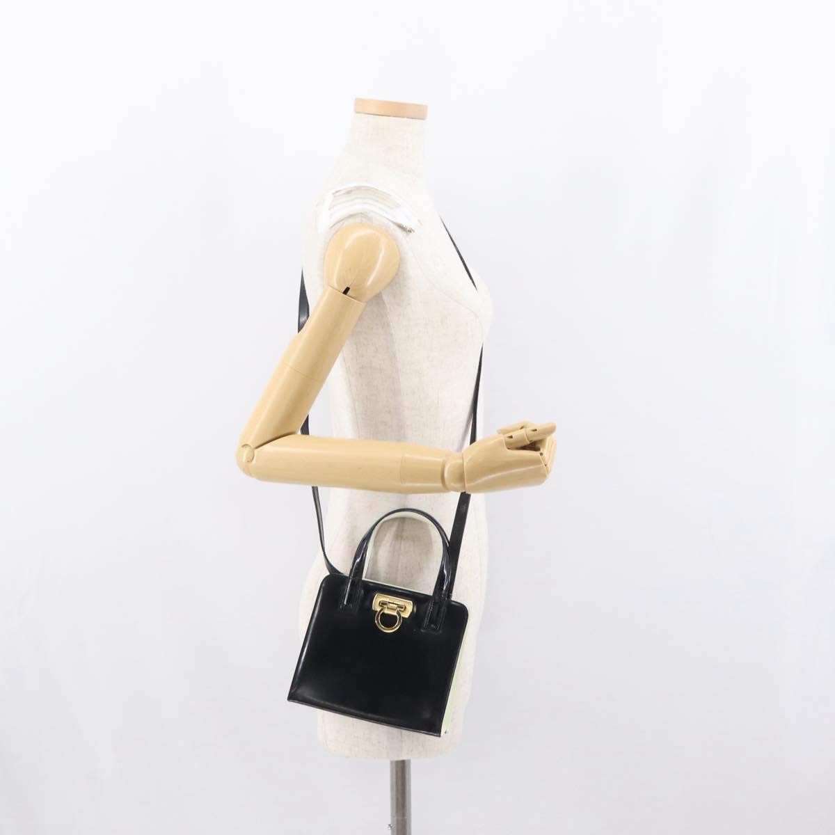 Salvatore Ferragamo Gancini Patent Leather Black Patent_Leather Handbag (Pre-Owned)
