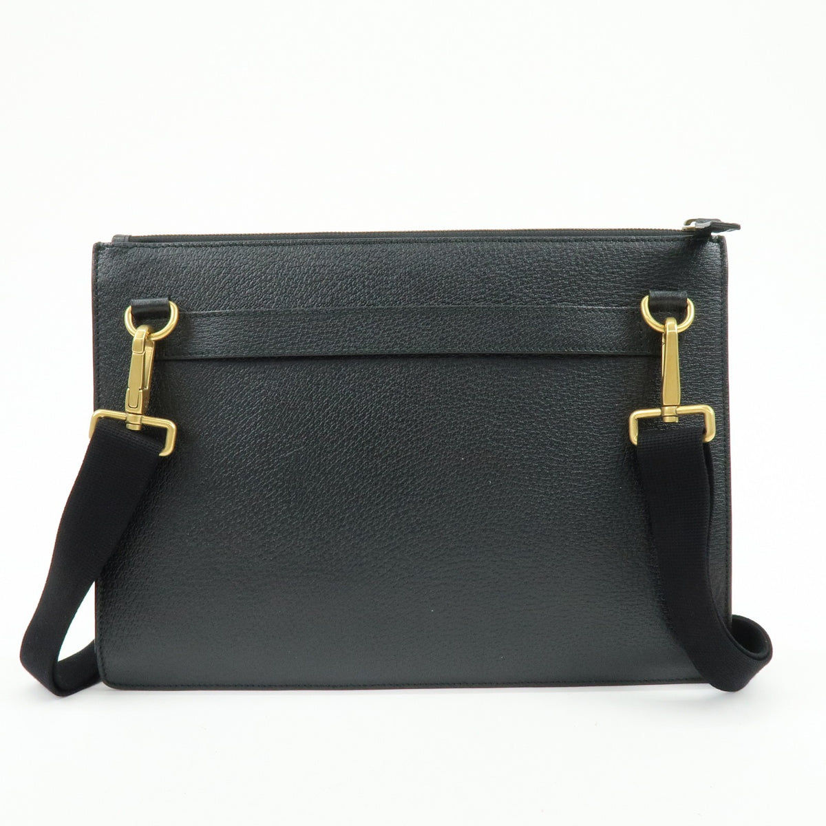 Gucci Web Strap Front Zip Messenger Leather Black Leather Handbag (Pre-Owned)