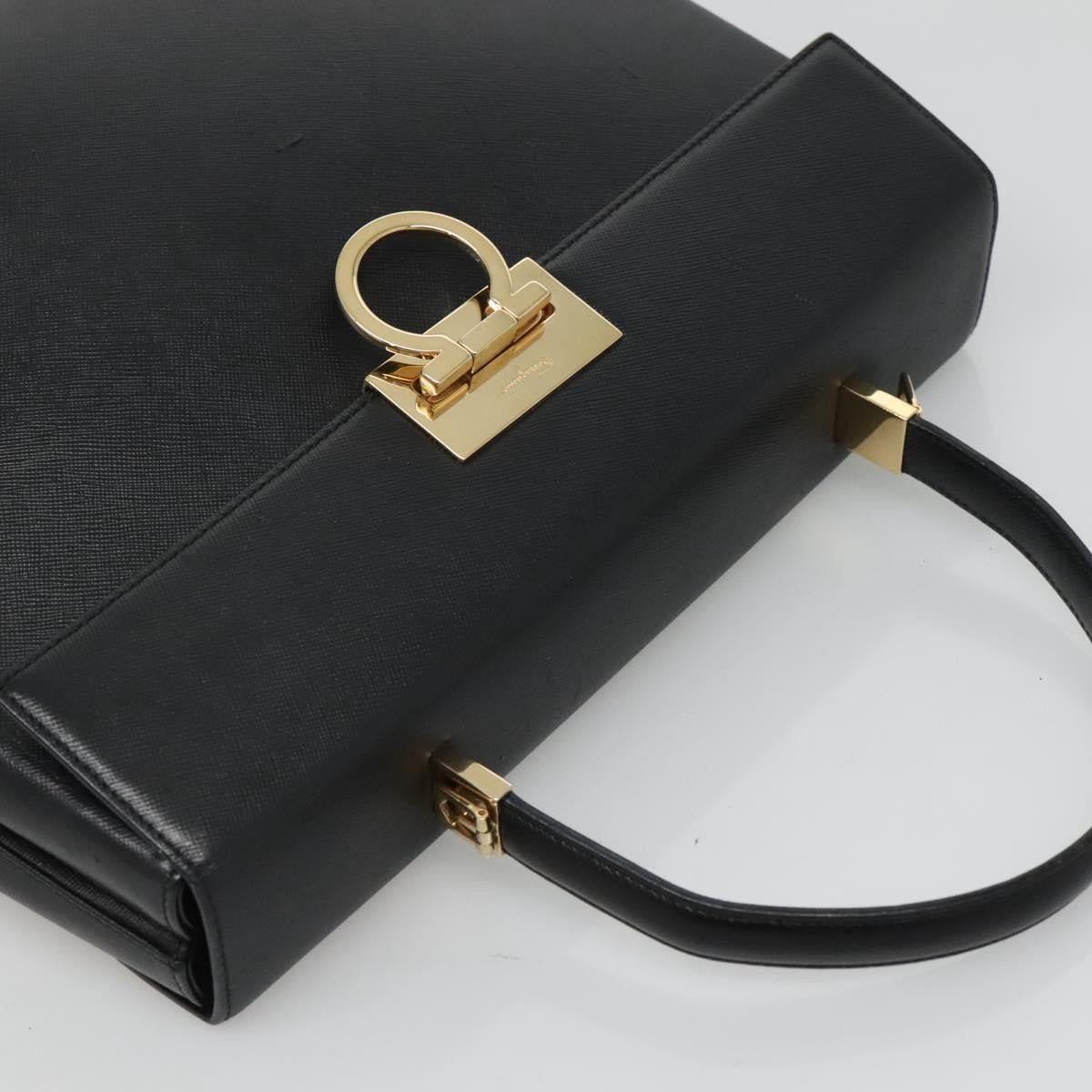 Salvatore Ferragamo Gancini Convertible Top Handle Leather Black Leather Handbag (Pre-Owned)