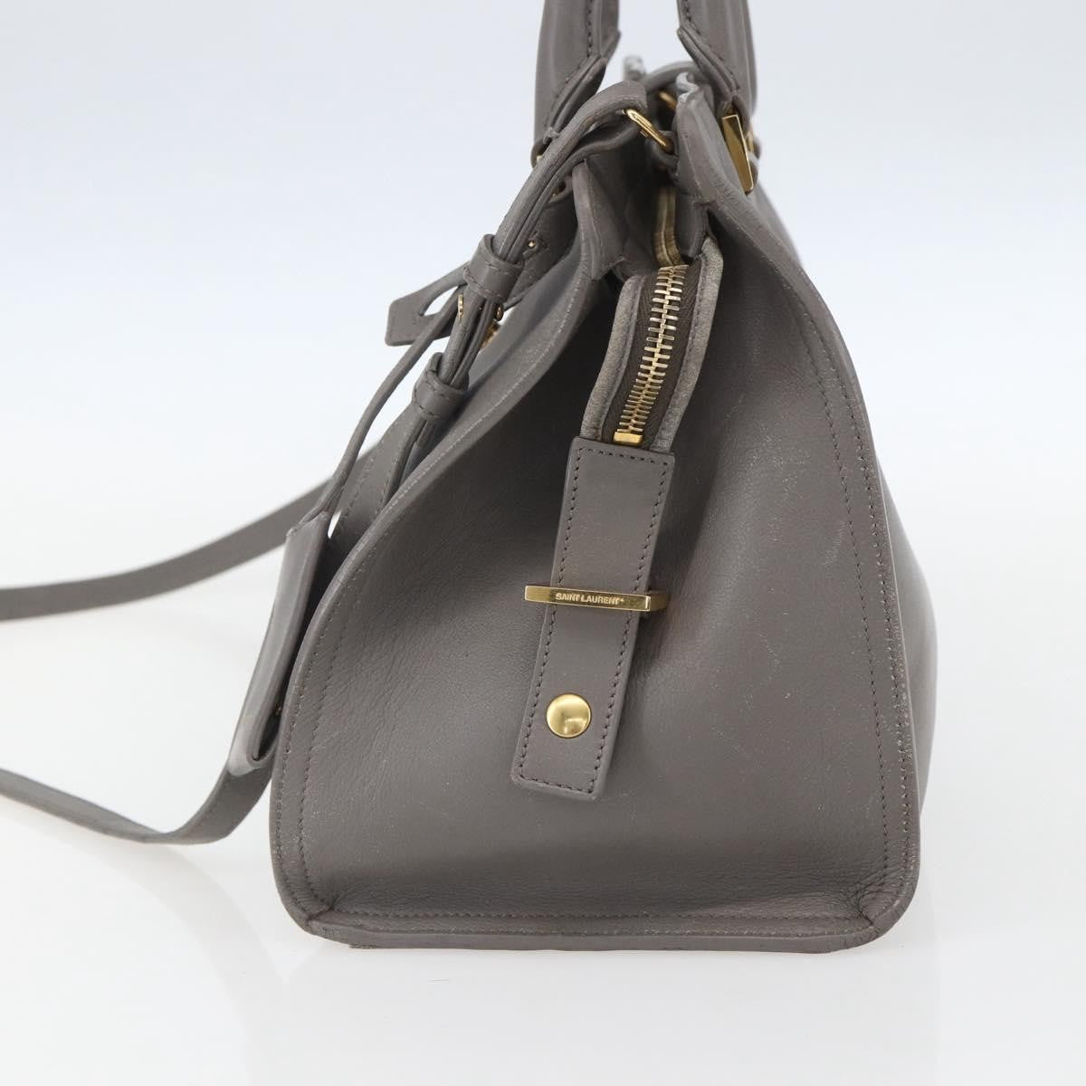 Saint Laurent Classic Y Cabas Leather Gray Leather Tote Bag Bag (Pre-Owned)