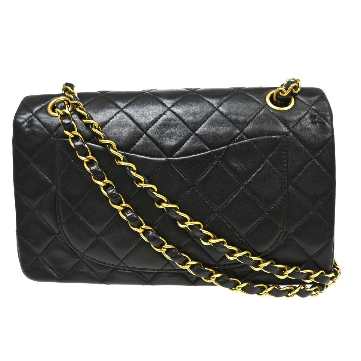 Chanel Classic Double Flap Quilted Lambskin Black Leather Handbag (Pre-Owned)