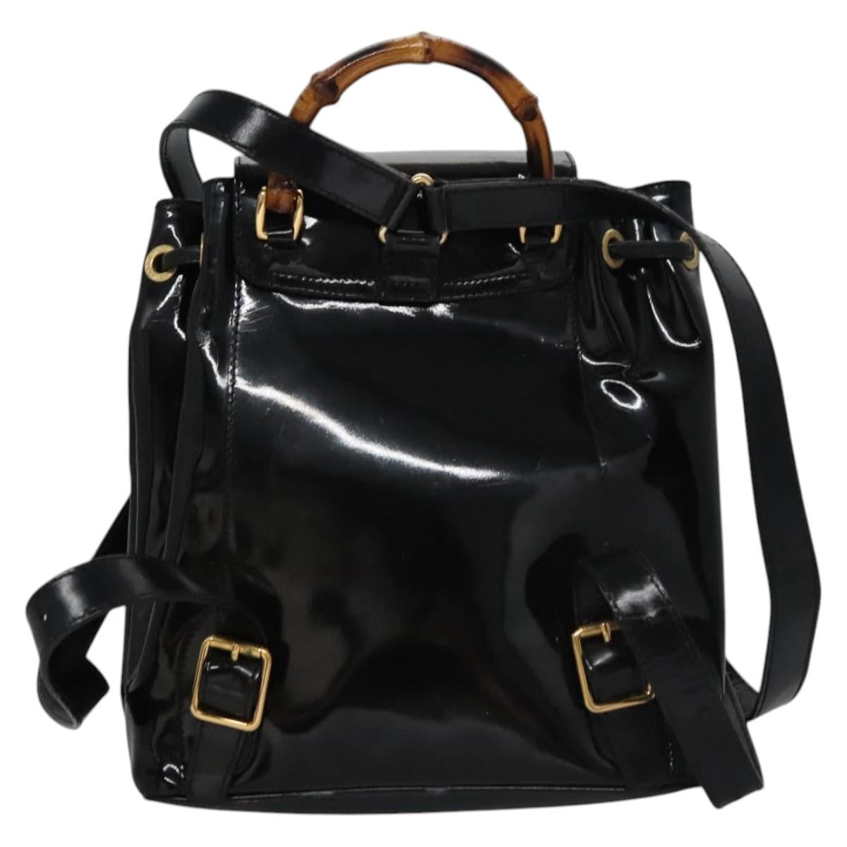 Gucci Vintage Bamboo Patent Black Patent_Leather Backpack Bag (Pre-Owned)