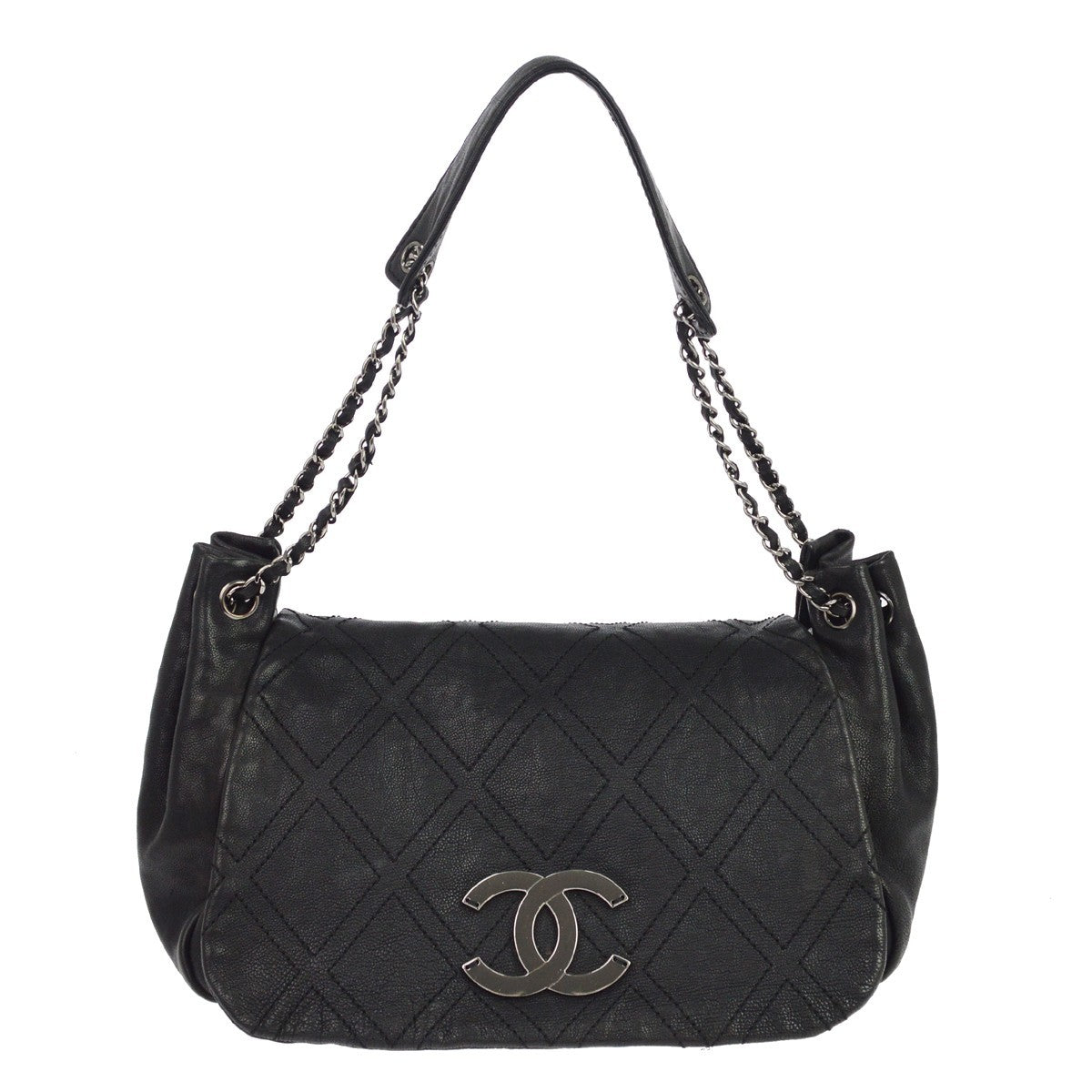 Chanel Diamond Stitch Accordion Flap Quilted Calfskin Black Calfskin Shoulder Bag Bag (Pre-Owned)