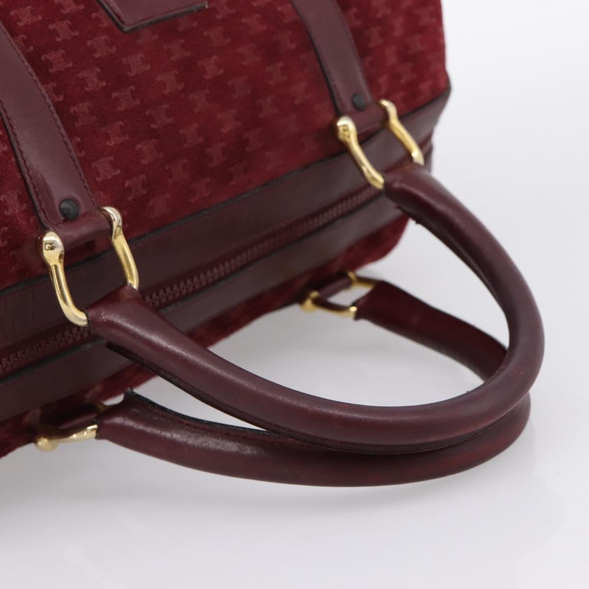 Celine Vintage Macadam Boston Velvet And Leather Burgundy Velvet Handbag (Pre-Owned)