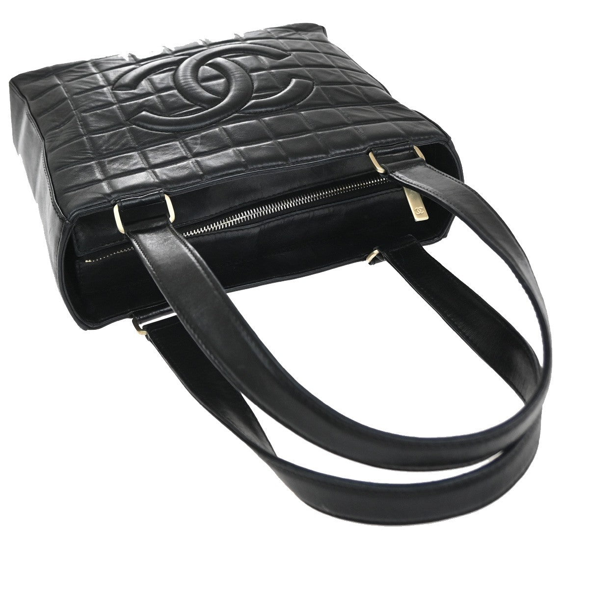 Chanel Chocolate Bar Cc Tote Quilted Leather Black Leather Tote Bag Bag (Pre-Owned)