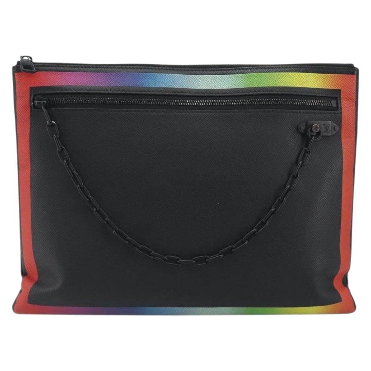 Louis Vuitton Pochette A4 Rainbow Taiga Leather Black Leather Clutche & Pouche Bag (Pre-Owned)