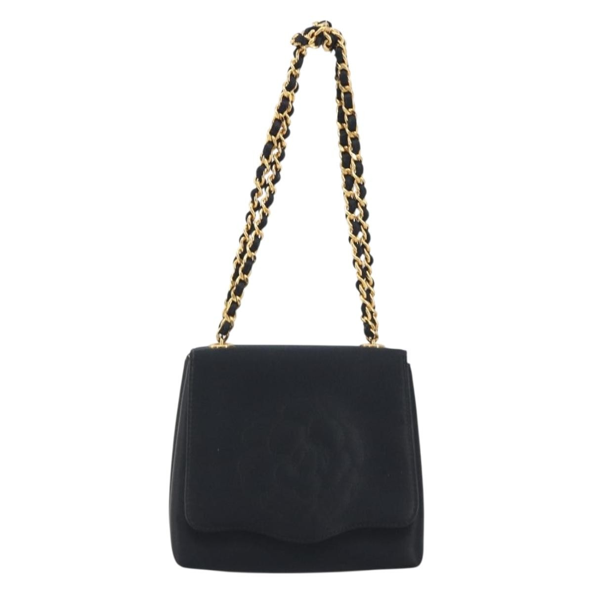Chanel Vintage Camellia Flap Satin Black Satin Handbag (Pre-Owned)