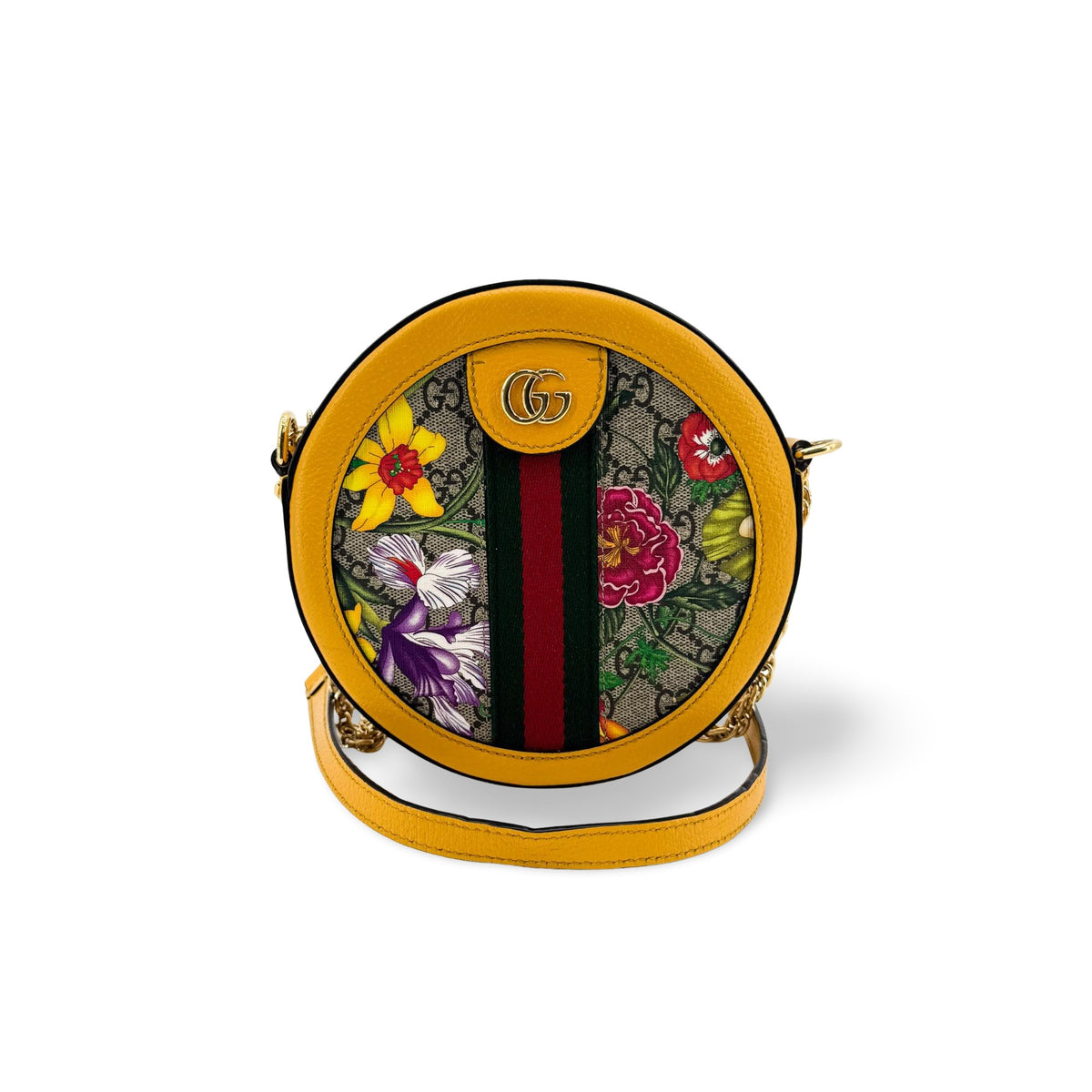 Gucci Ophidia Round Flora Gg Coated Canvas Beige Canvas Shoulder Bag Bag (Pre-Owned)