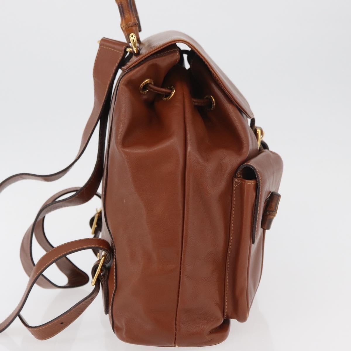 Gucci Vintage Bamboo Leather Brown Leather Backpack Bag (Pre-Owned)