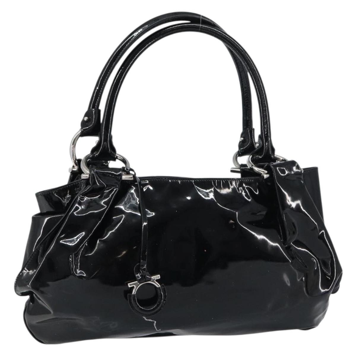 Salvatore Ferragamo Gancini Tote Patent Leather Black Patent_Leather Tote Bag Bag (Pre-Owned)