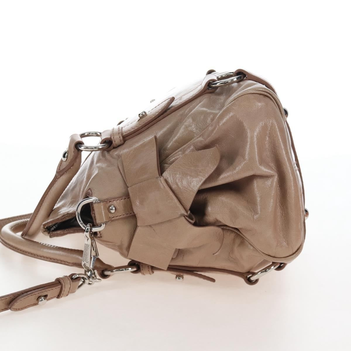 Miu Miu Bow Satchel Cervo Leather Beige Leather Handbag (Pre-Owned)