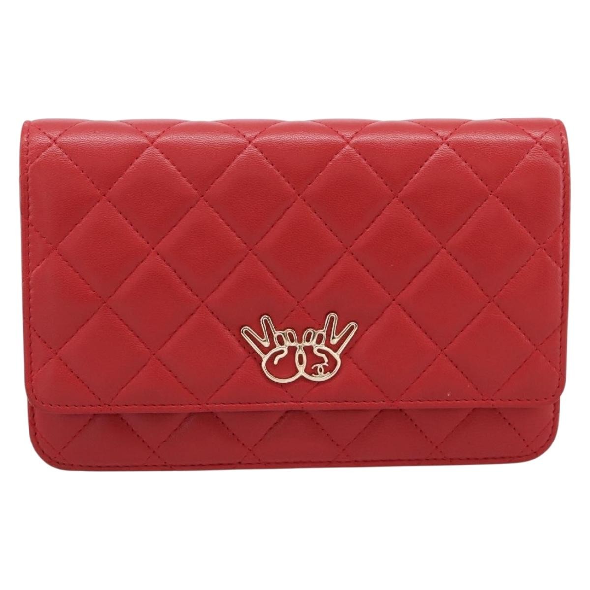 Chanel Wallet On Chain Quilted Lambskin Red Leather Wallets Accessory (Pre-Owned)
