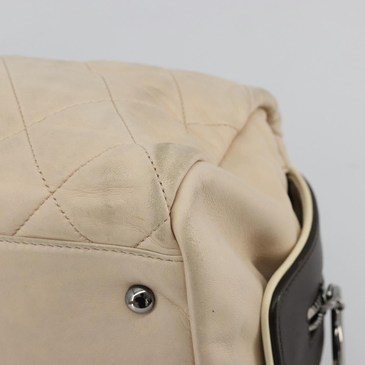 Chanel Sport Line Bowler Quilted Leather Beige Leather Handbag (Pre-Owned)