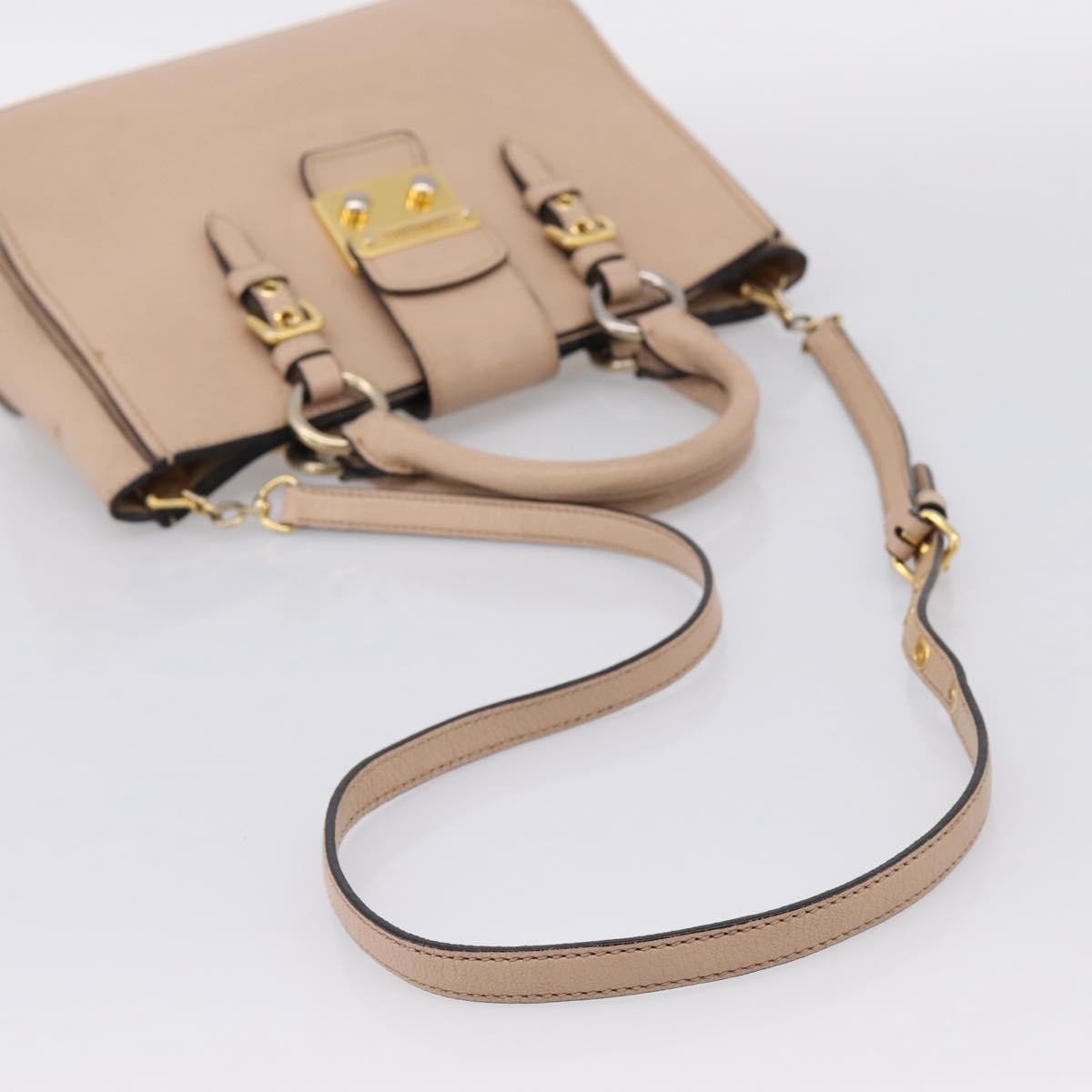 Miu Miu Madras Convertible Lock Leather Beige Leather Tote Bag Bag (Pre-Owned)