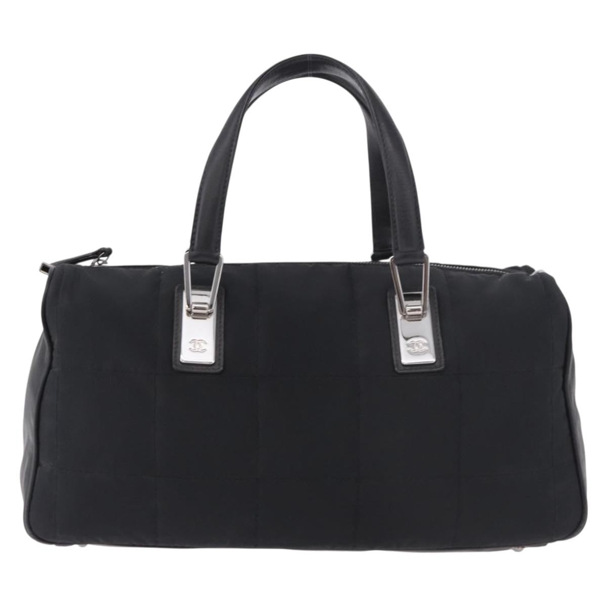 Chanel Square Stitch Boston Quilted Nylon Black Nylon Handbag (Pre-Owned)