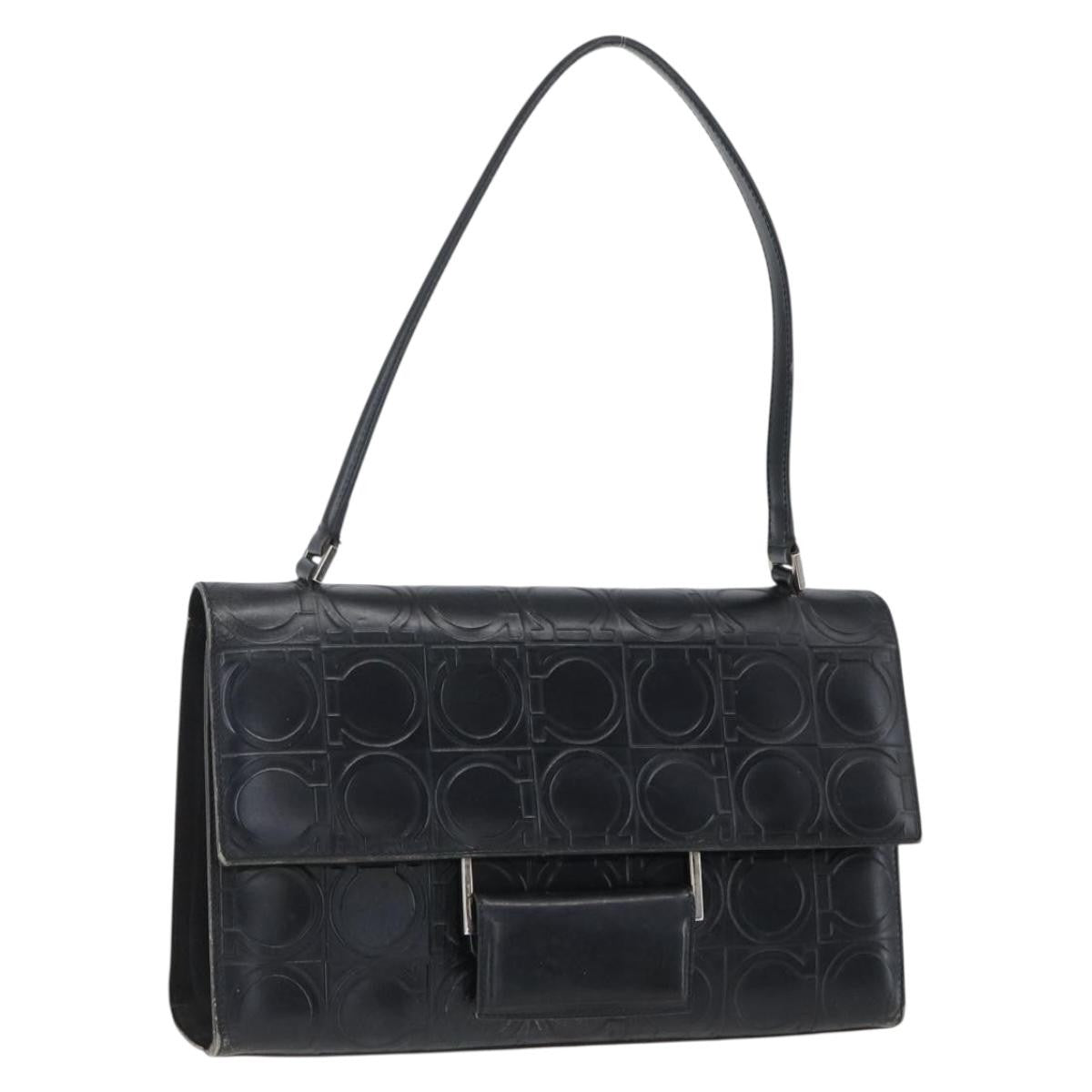 Salvatore Ferragamo Gancini Leather Black Leather Handbag (Pre-Owned)