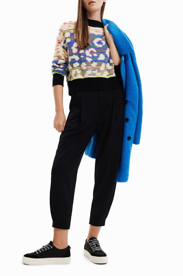 Desigual Striped Leopard-Effect Sweater