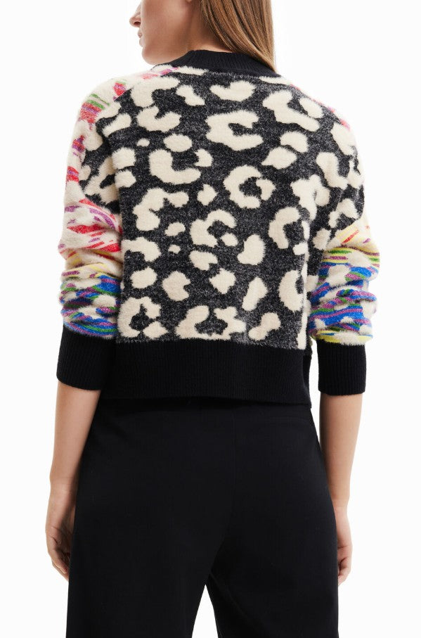 Desigual Striped Leopard-Effect Sweater