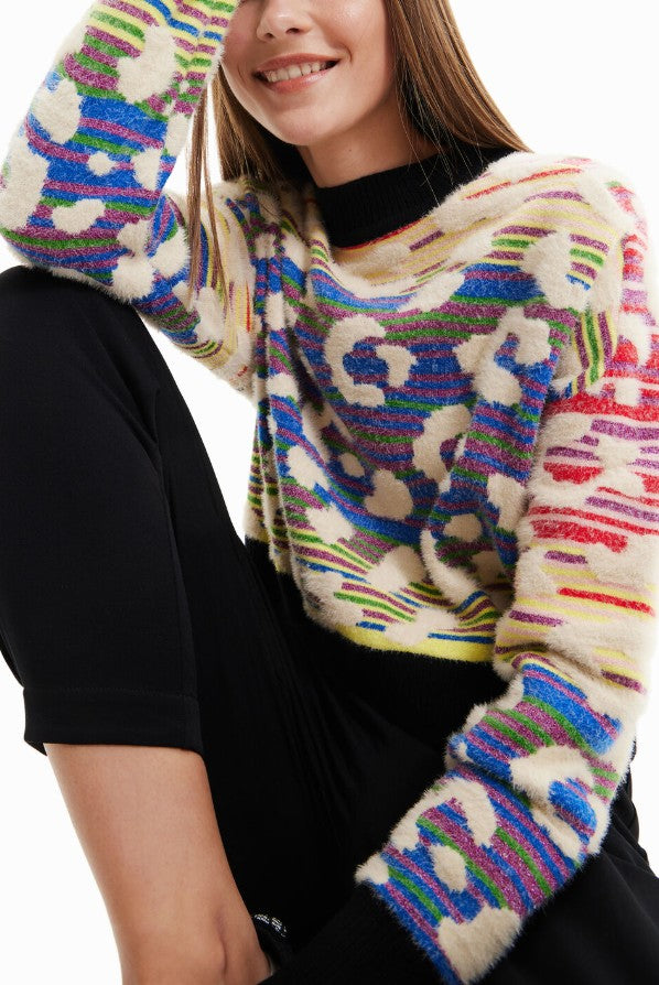 Desigual Striped Leopard-Effect Sweater