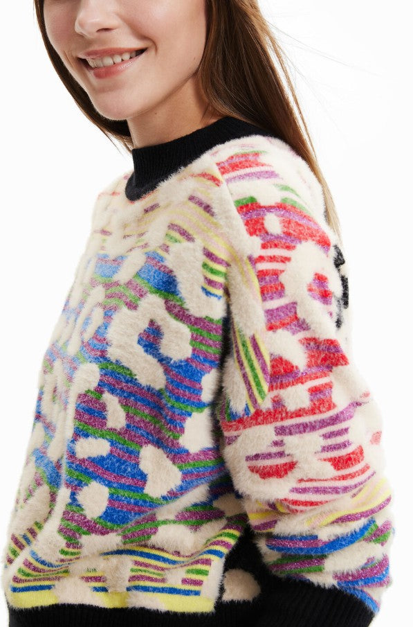 Desigual Striped Leopard-Effect Sweater