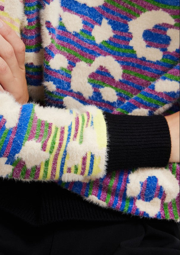 Desigual Striped Leopard-Effect Sweater