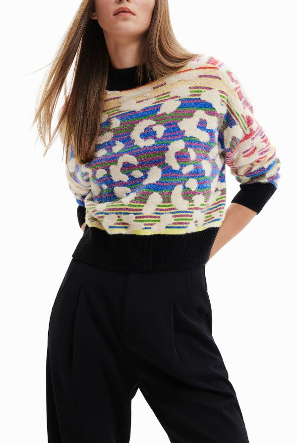 Desigual Striped Leopard-Effect Sweater
