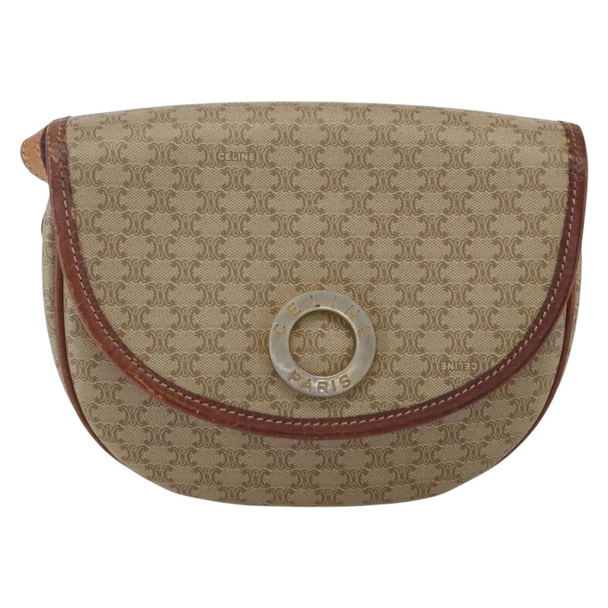 Celine Vintage Macadam Circle Logo Canvas And Leather Beige Canvas Shoulder Bag Bag (Pre-Owned)