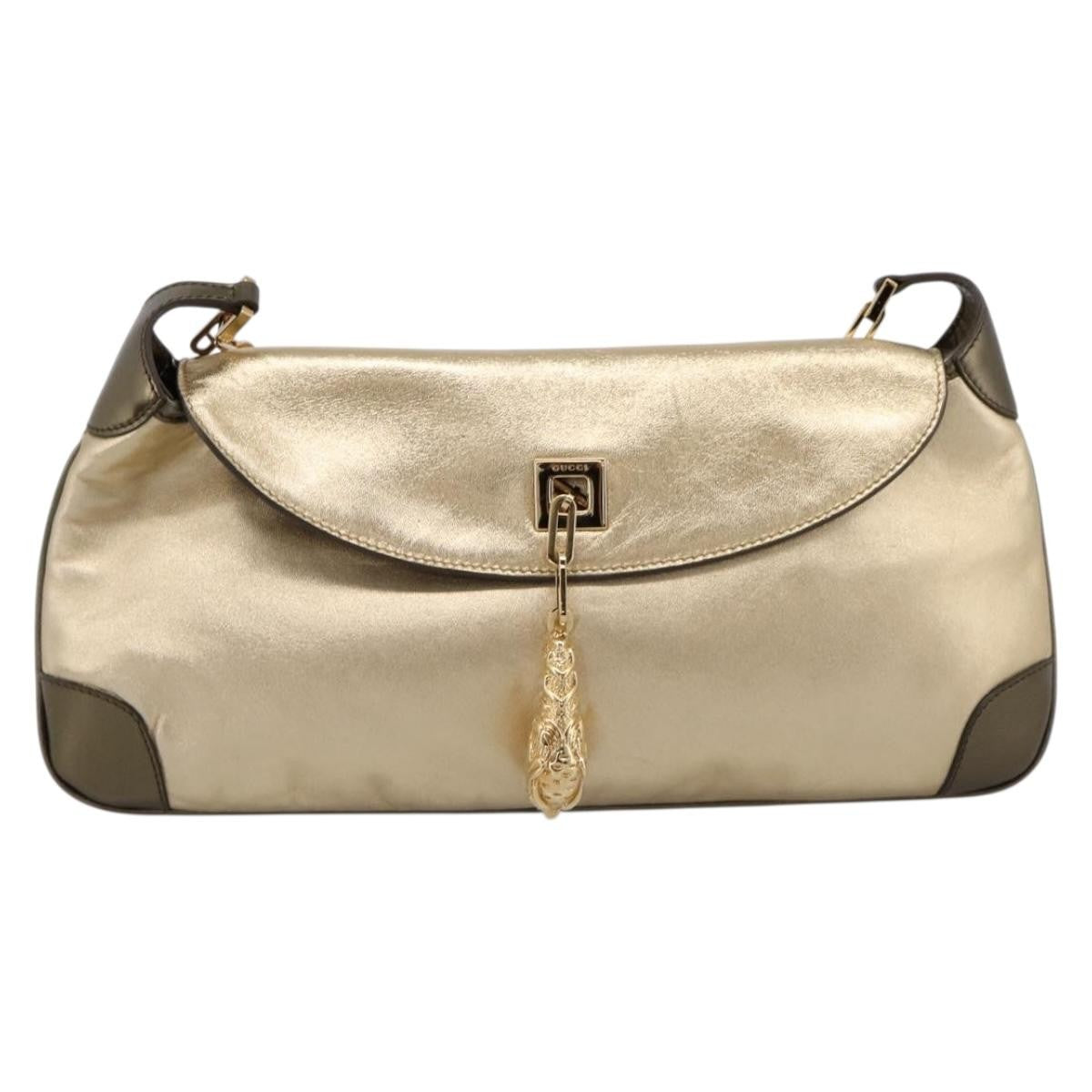 Gucci Tiger Charm Leather Gold Leather Shoulder Bag Bag (Pre-Owned)