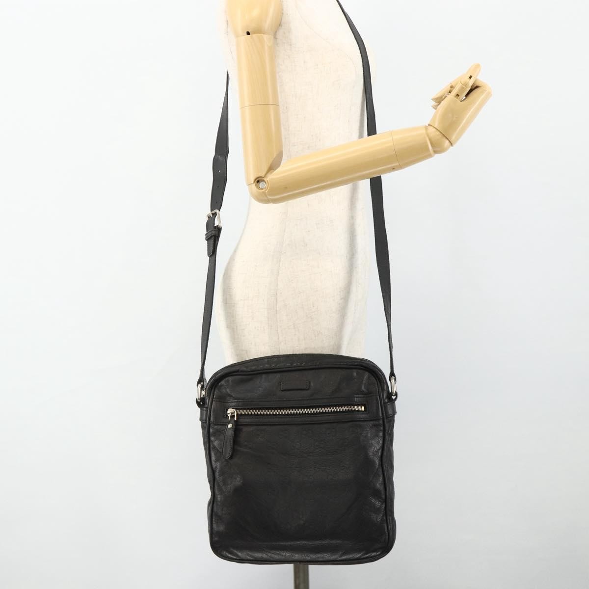 Gucci Front Zip Messenger Guccissima Leather Black Leather Shoulder Bag Bag (Pre-Owned)