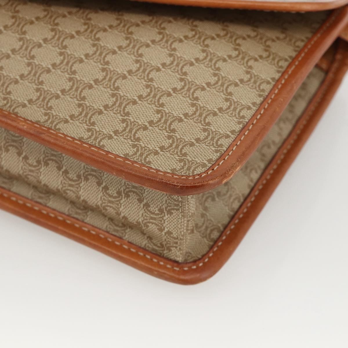 Celine Vintage Macadam Circle Logo Canvas And Leather Beige Canvas Shoulder Bag Bag (Pre-Owned)