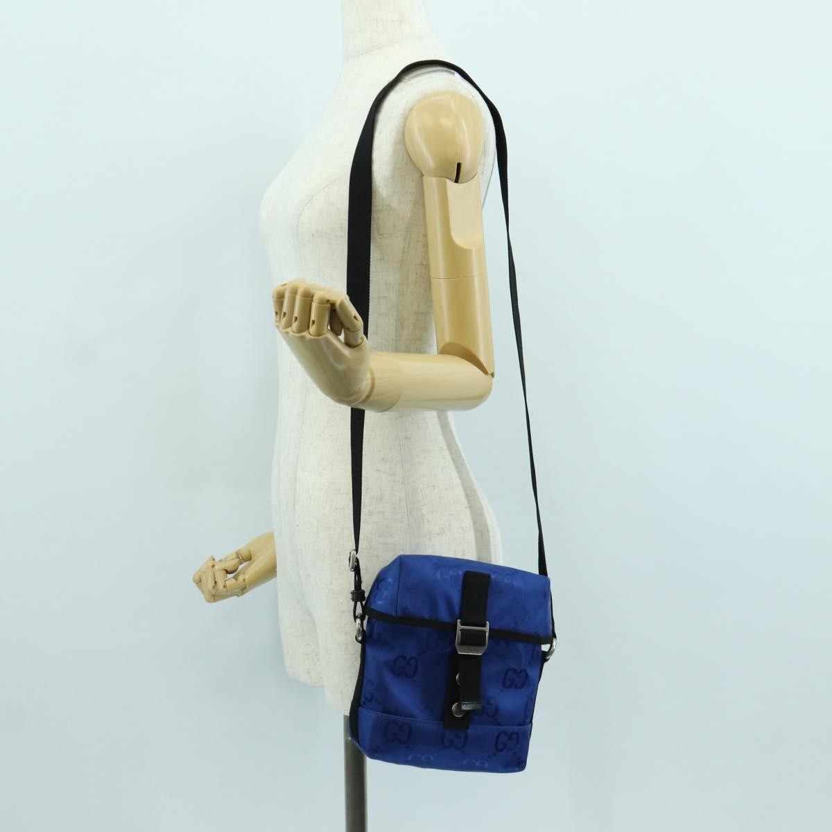 Gucci Off The Grid Buckle Messenger Gg Econyl Blue Canvas Handbag (Pre-Owned)