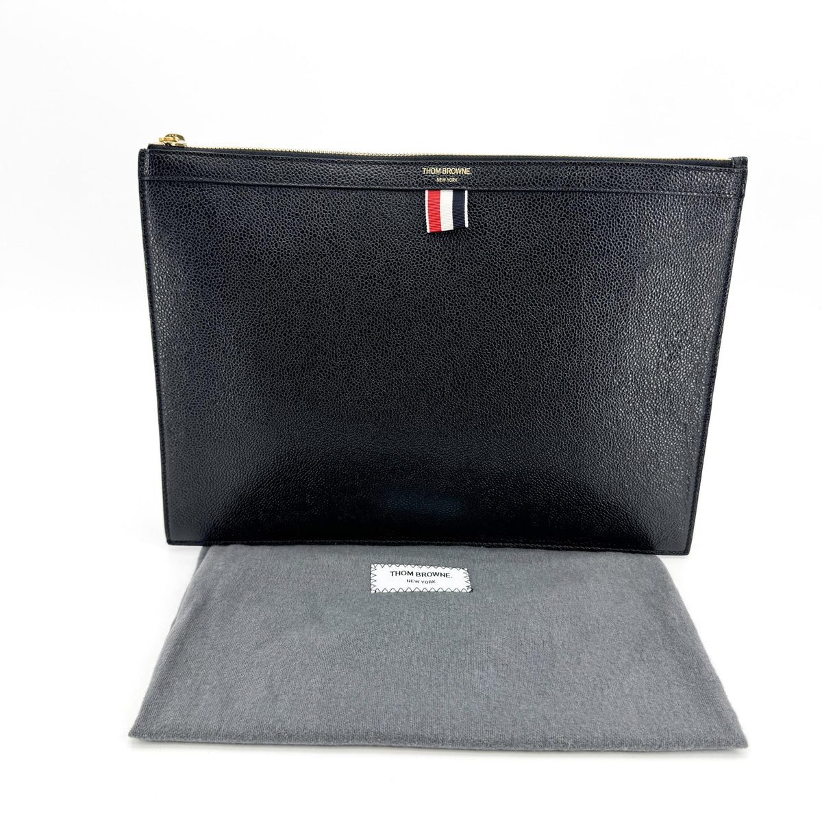Thom Browne Zip Document Holder Leather With Applique Black Leather Briefcase Bag (Pre-Owned)