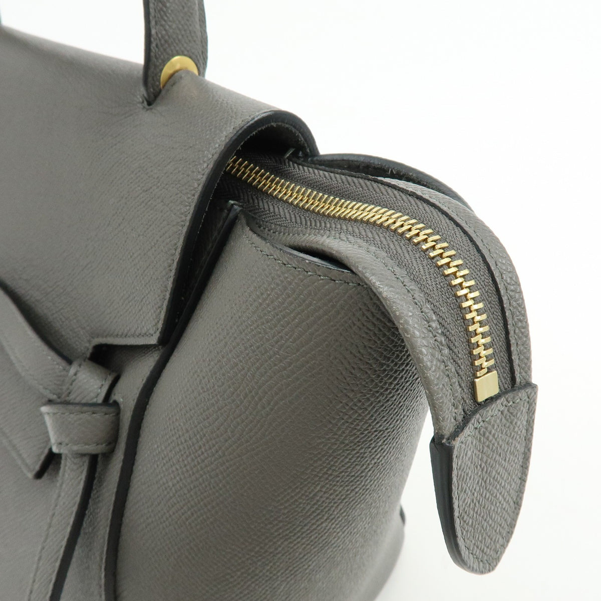 Celine Belt Textured Leather Gray Calfskin Handbag (Pre-Owned)