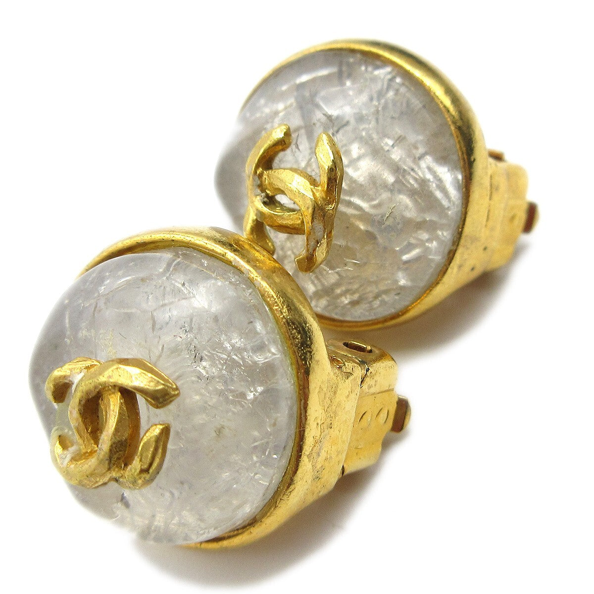 Chanel Vintage Cc Round Button Clip-On Metal Gold Gold_Plated Earrings Jewelry (Pre-Owned)