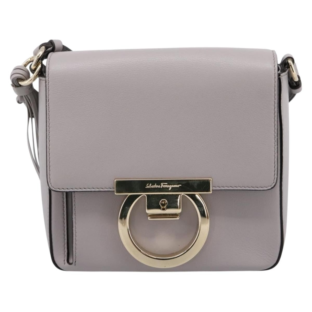 Salvatore Ferragamo Tassel Gancini Lock Flap Leather Gray Leather Shoulder Bag Bag (Pre-Owned)