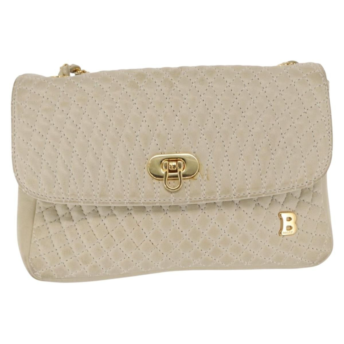 Bally Vintage Chain Quilted Leather Beige Leather Shoulder Bag Bag (Pre-Owned)