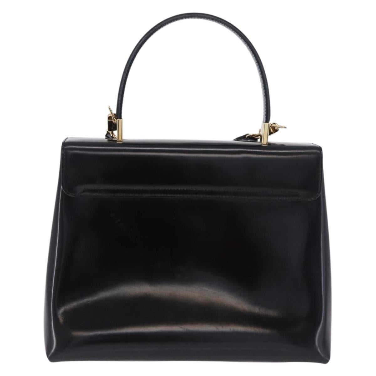 Salvatore Ferragamo Gancini Top Handle Leather Black Patent_Leather Handbag (Pre-Owned)