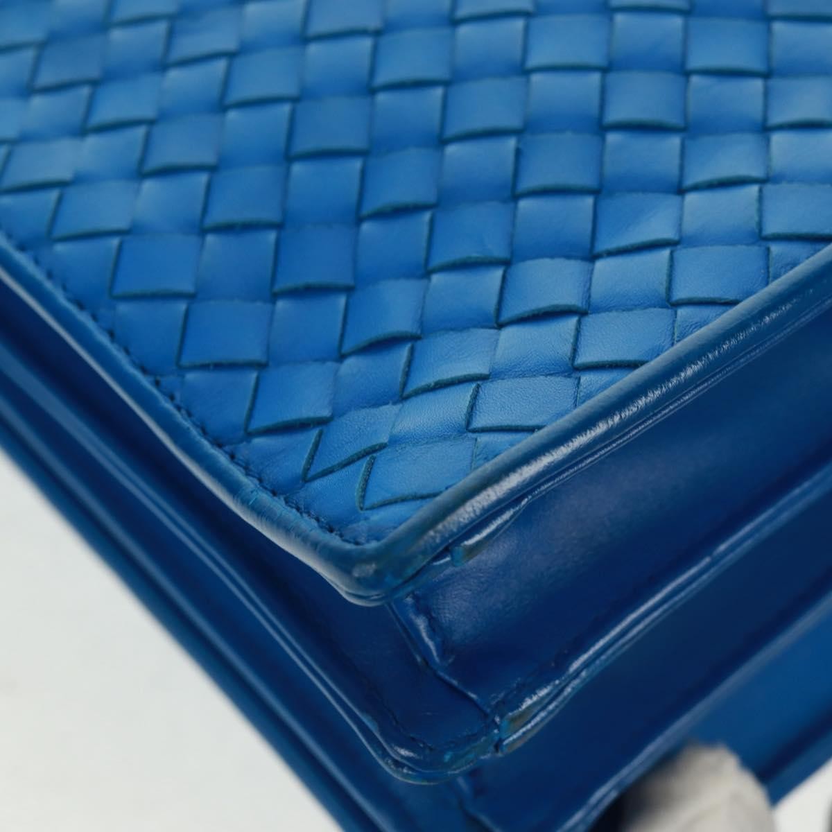 Bottega Veneta Top Zip Intrecciato Nappa Blue Leather Briefcase Bag (Pre-Owned)