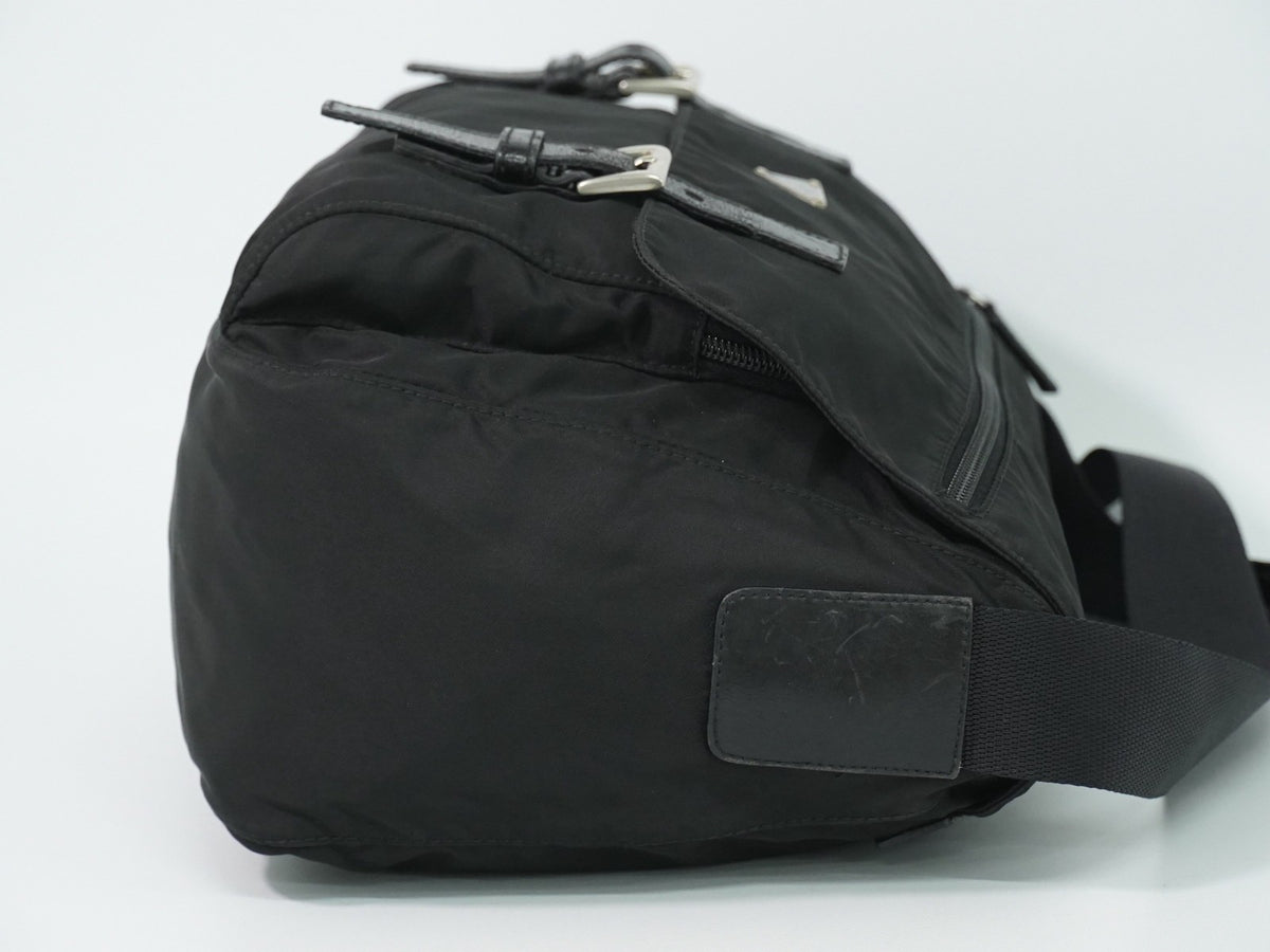 Prada Zip Buckle Messenger Tessuto Black Nylon Shoulder Bag Bag (Pre-Owned)