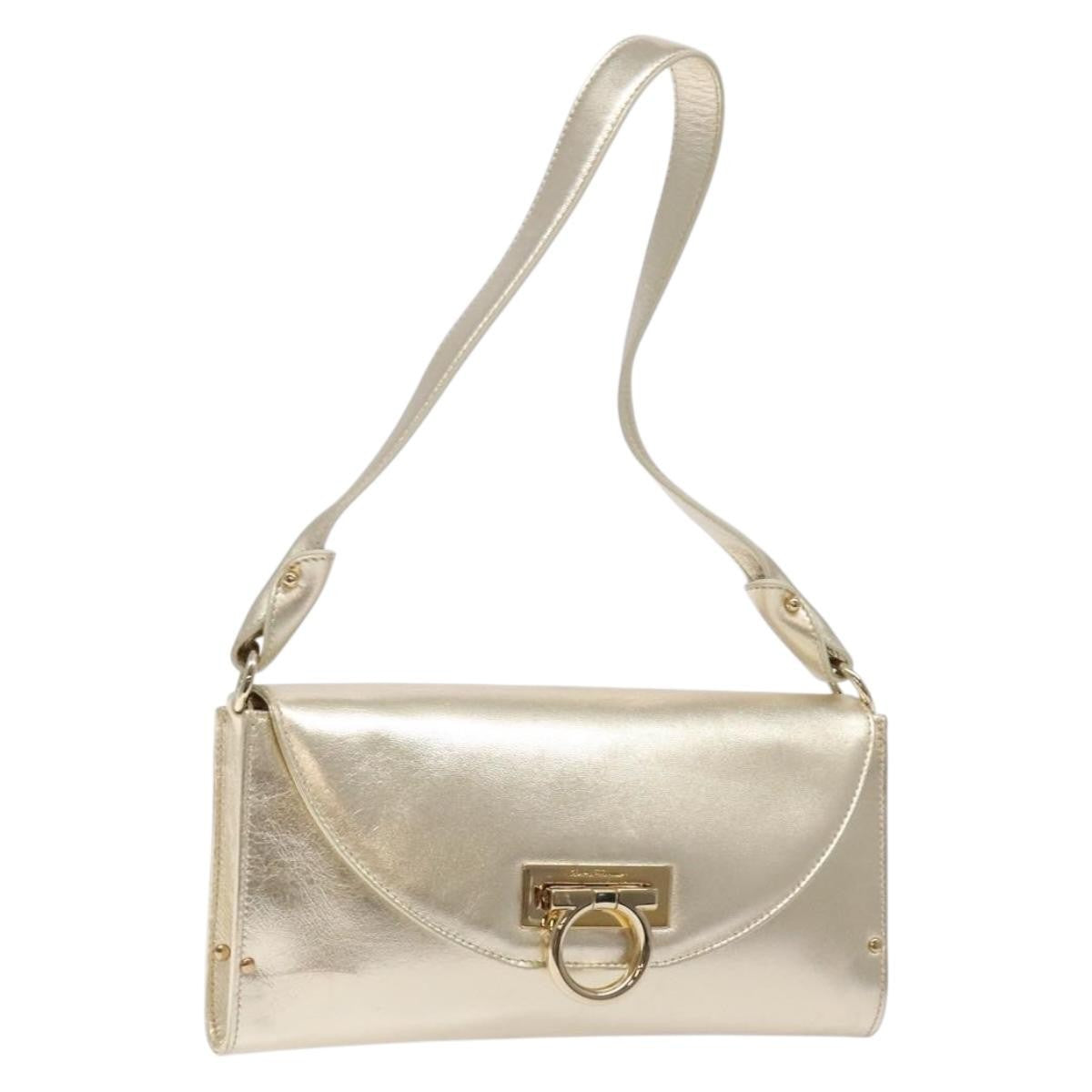 Salvatore Ferragamo Gancini Leather Gold Leather Shoulder Bag Bag (Pre-Owned)