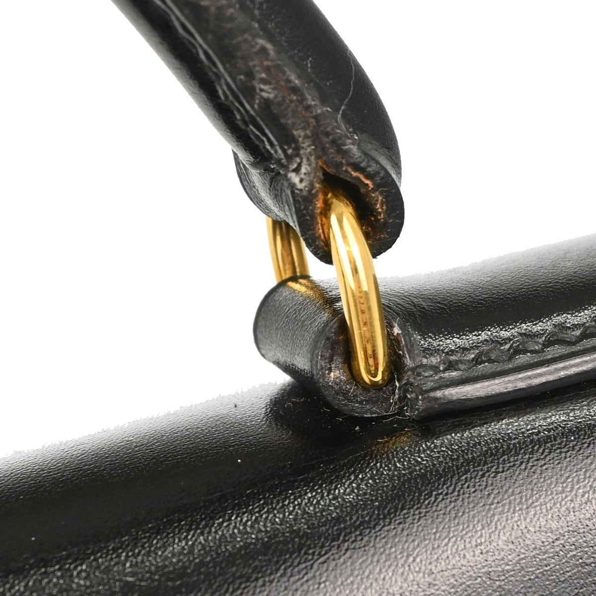 Hermes Kelly Black Box Calf With Gold Hardware Black Calfskin Handbag (Pre-Owned)