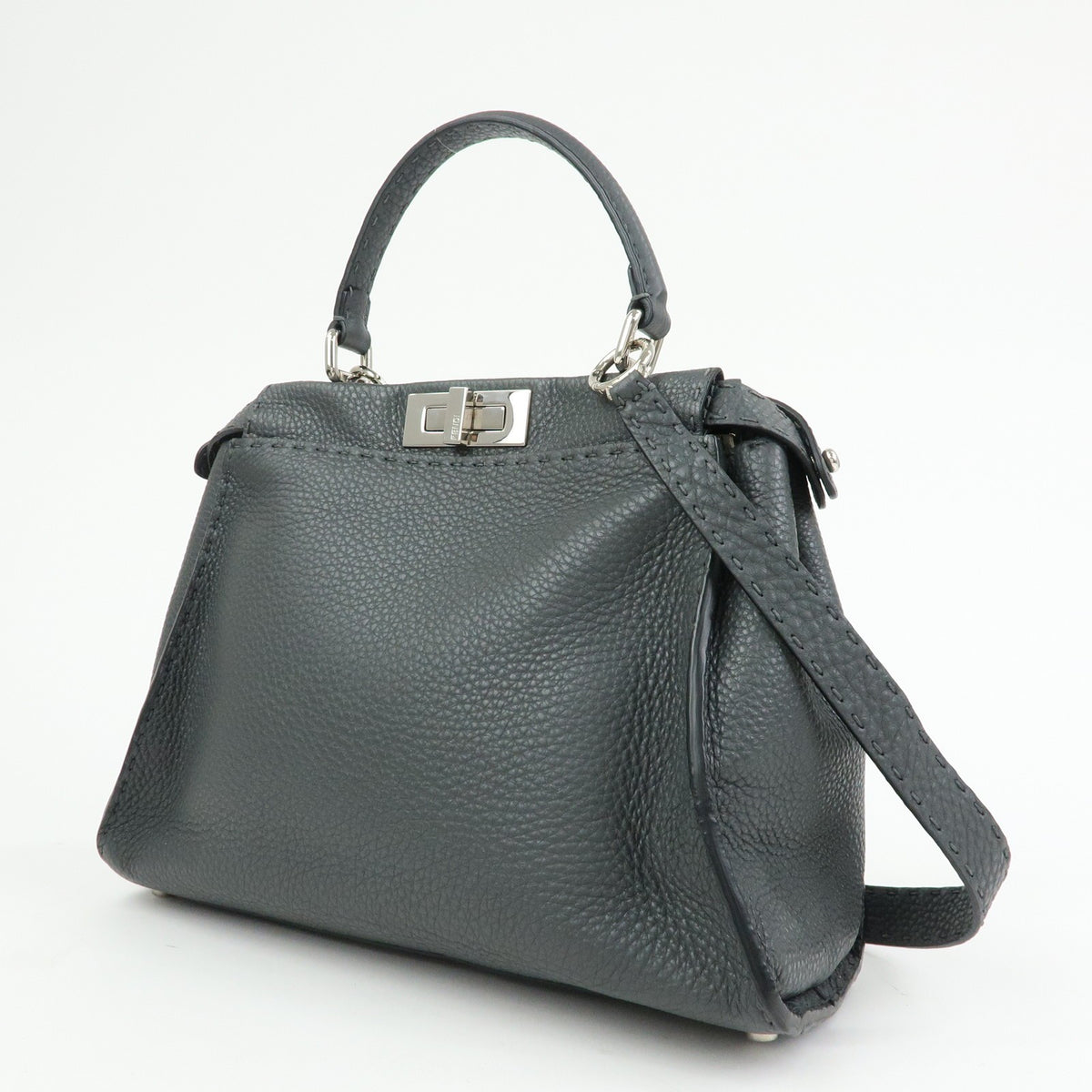 Fendi Selleria Peekaboo Leather Gray Leather Handbag (Pre-Owned)