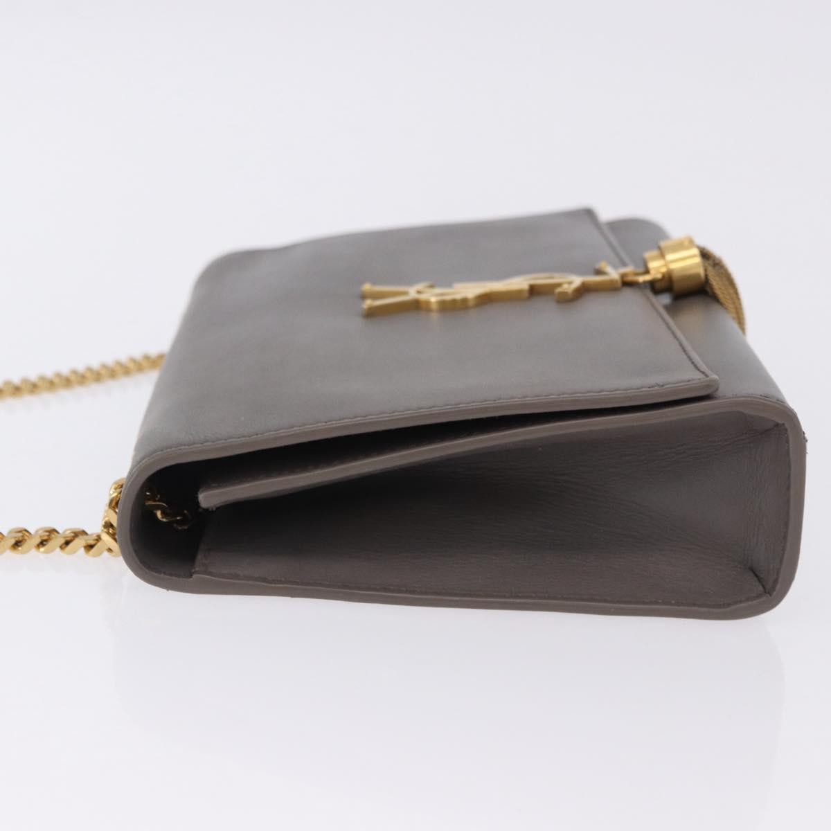 Saint Laurent Classic Monogram Tassel Leather Gray Leather Shoulder Bag Bag (Pre-Owned)